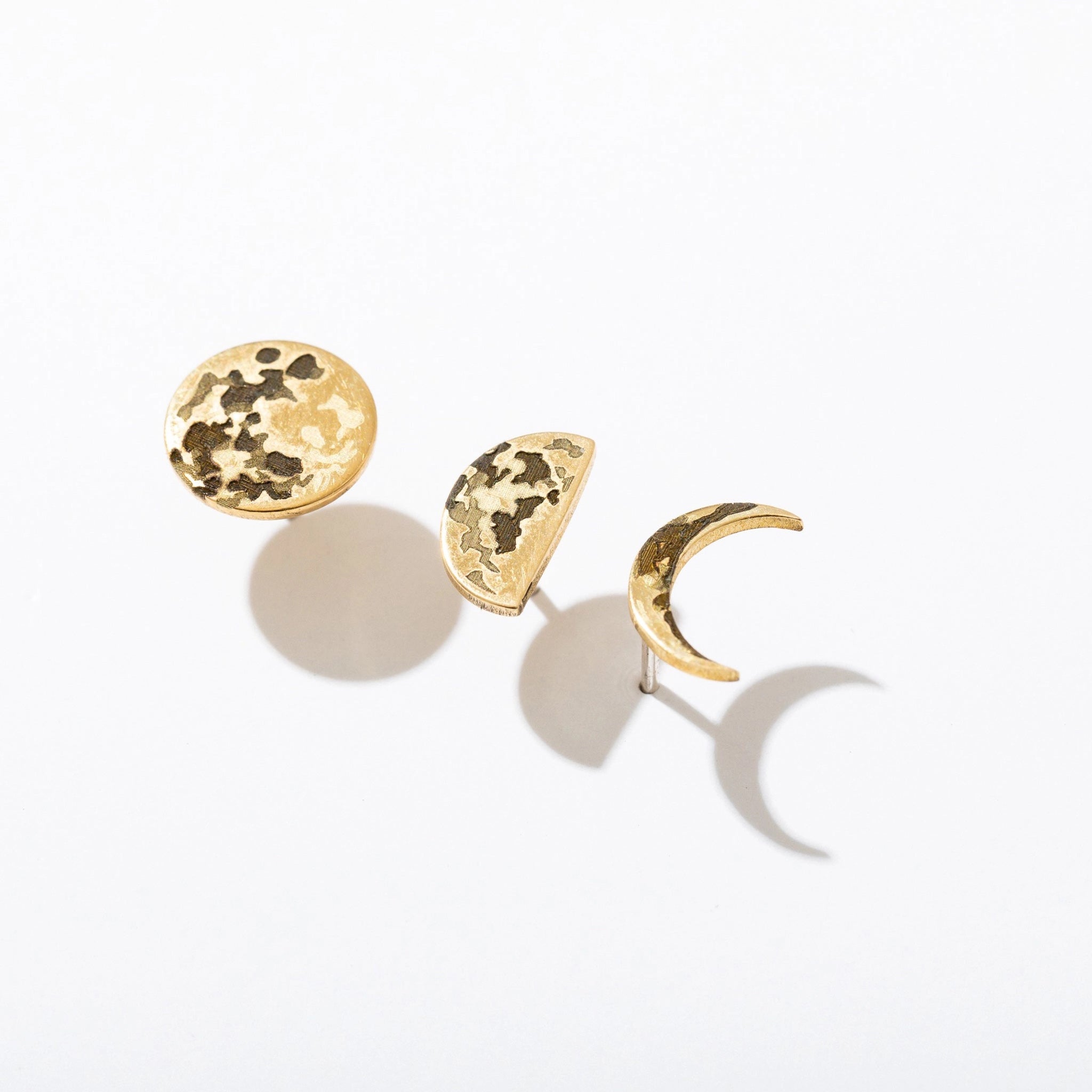 Standing On the Moon Etched Brass Stud Earring Pack
