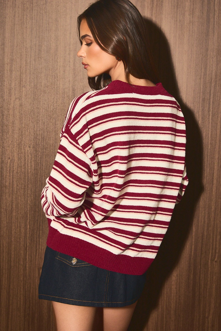 Striped Chenille Button Front Cardigan