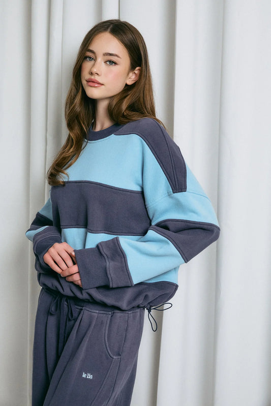 Striped Shirred Hem Oversized Sweatshirt