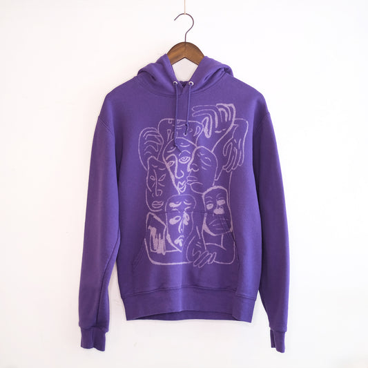 hand drawn sullen faces hoodie - purple M
