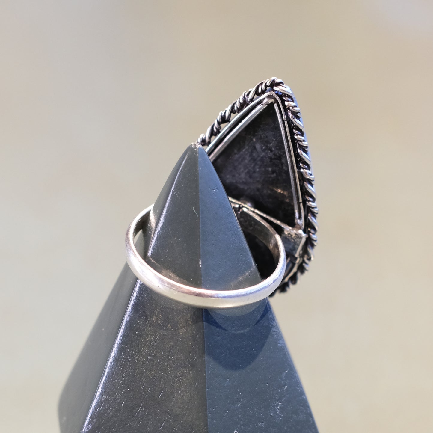 Teardrop Black Jasper Sterling Silver Ring