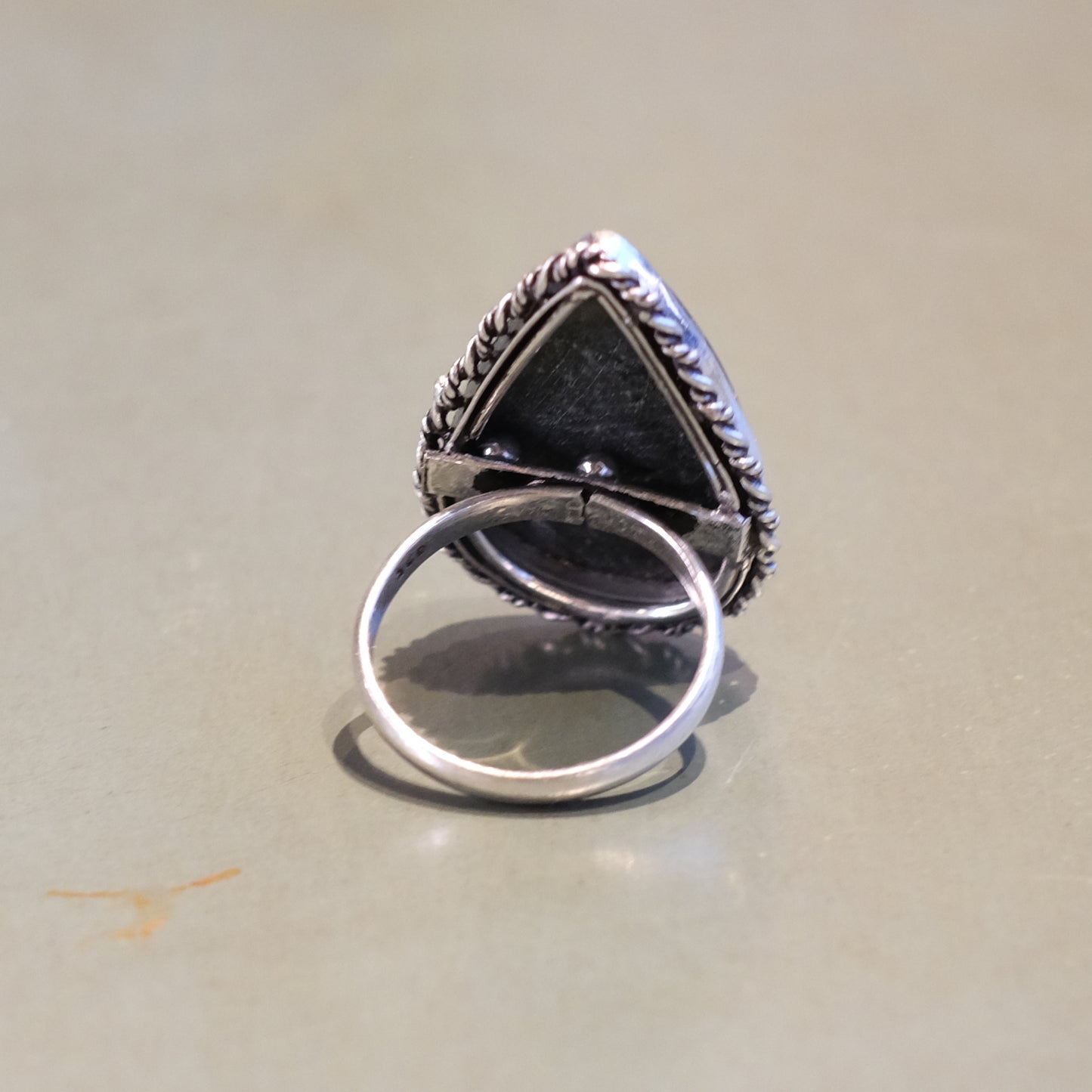 Teardrop Black Jasper Sterling Silver Ring