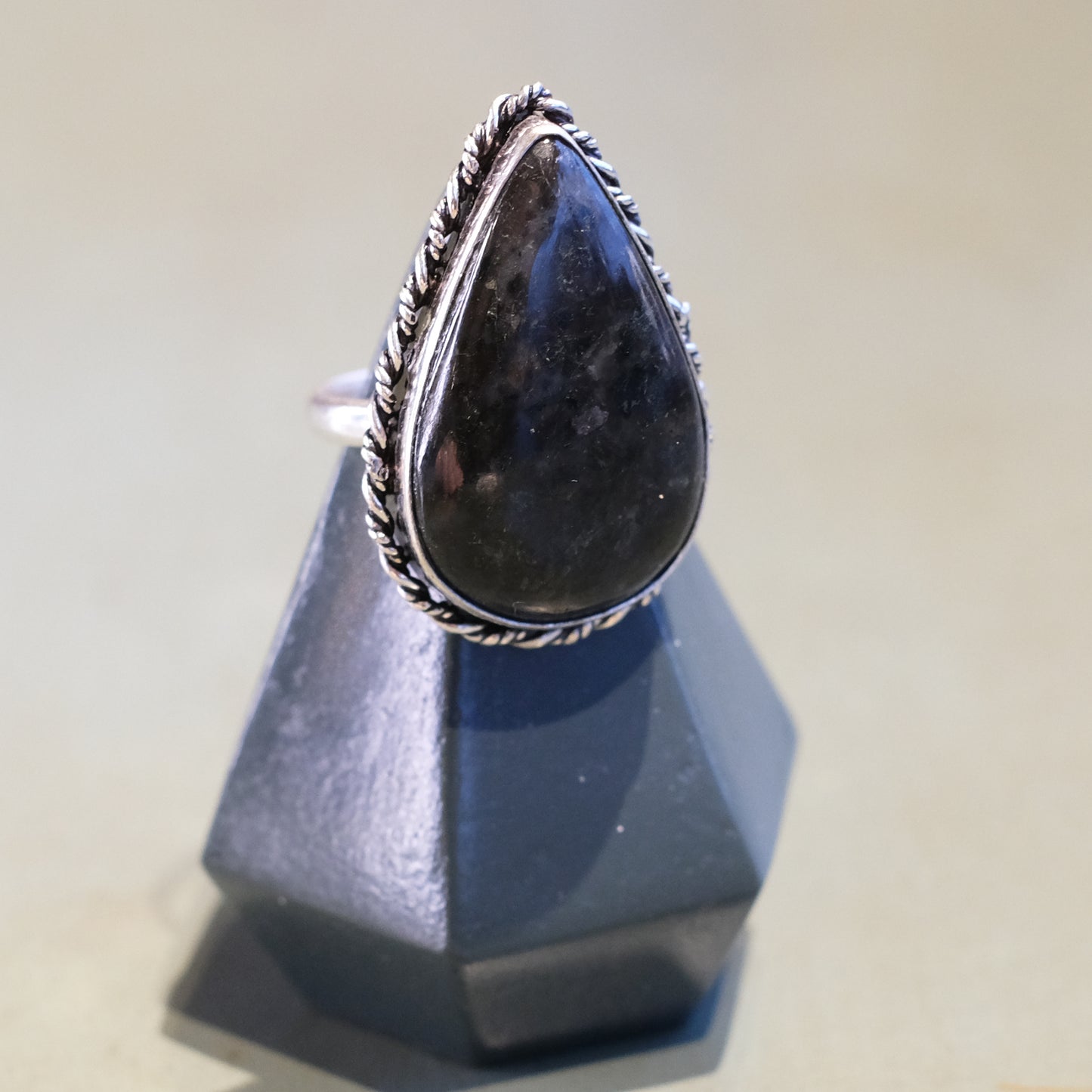 Teardrop Black Jasper Sterling Silver Ring