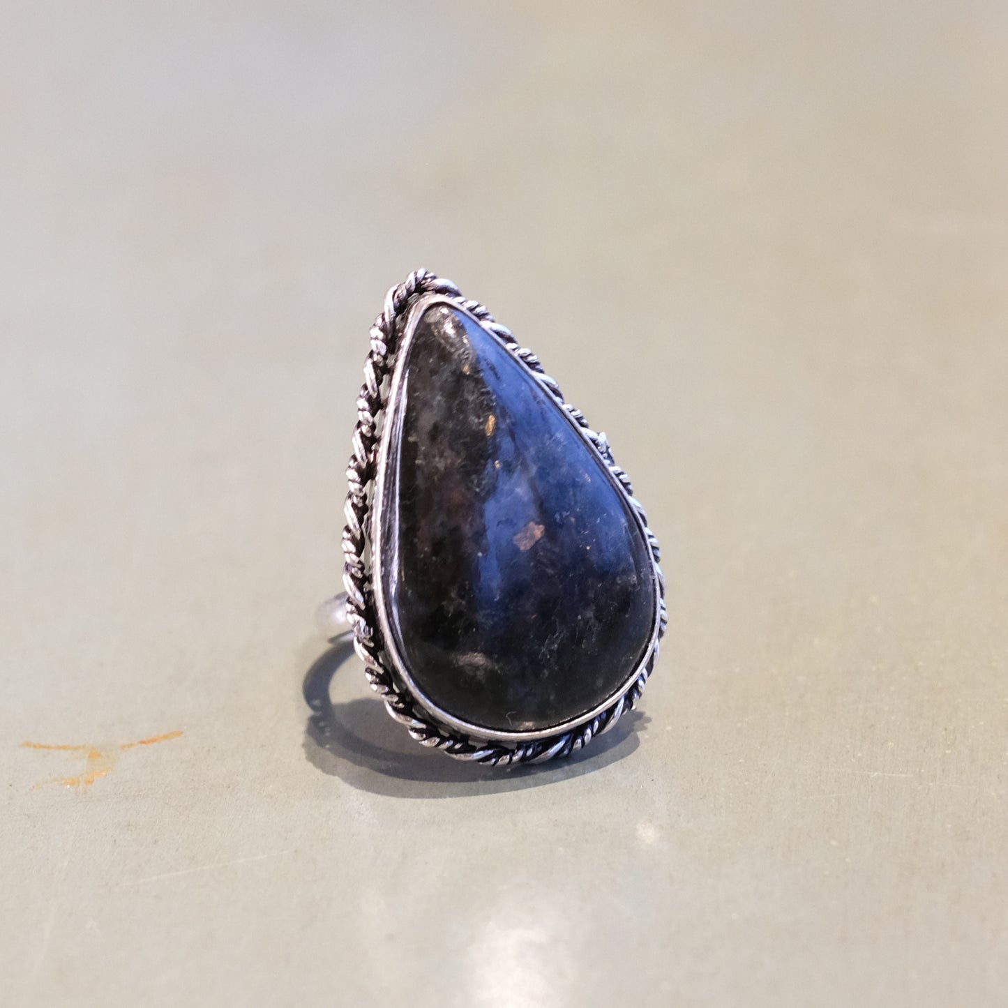 Teardrop Black Jasper Sterling Silver Ring