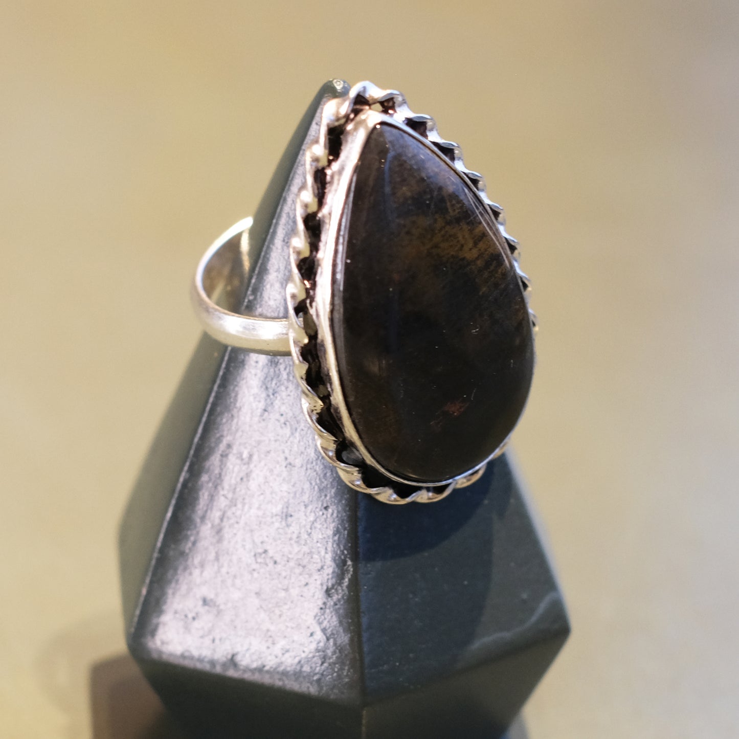 Teardrop Black Jasper Sterling Silver Ring
