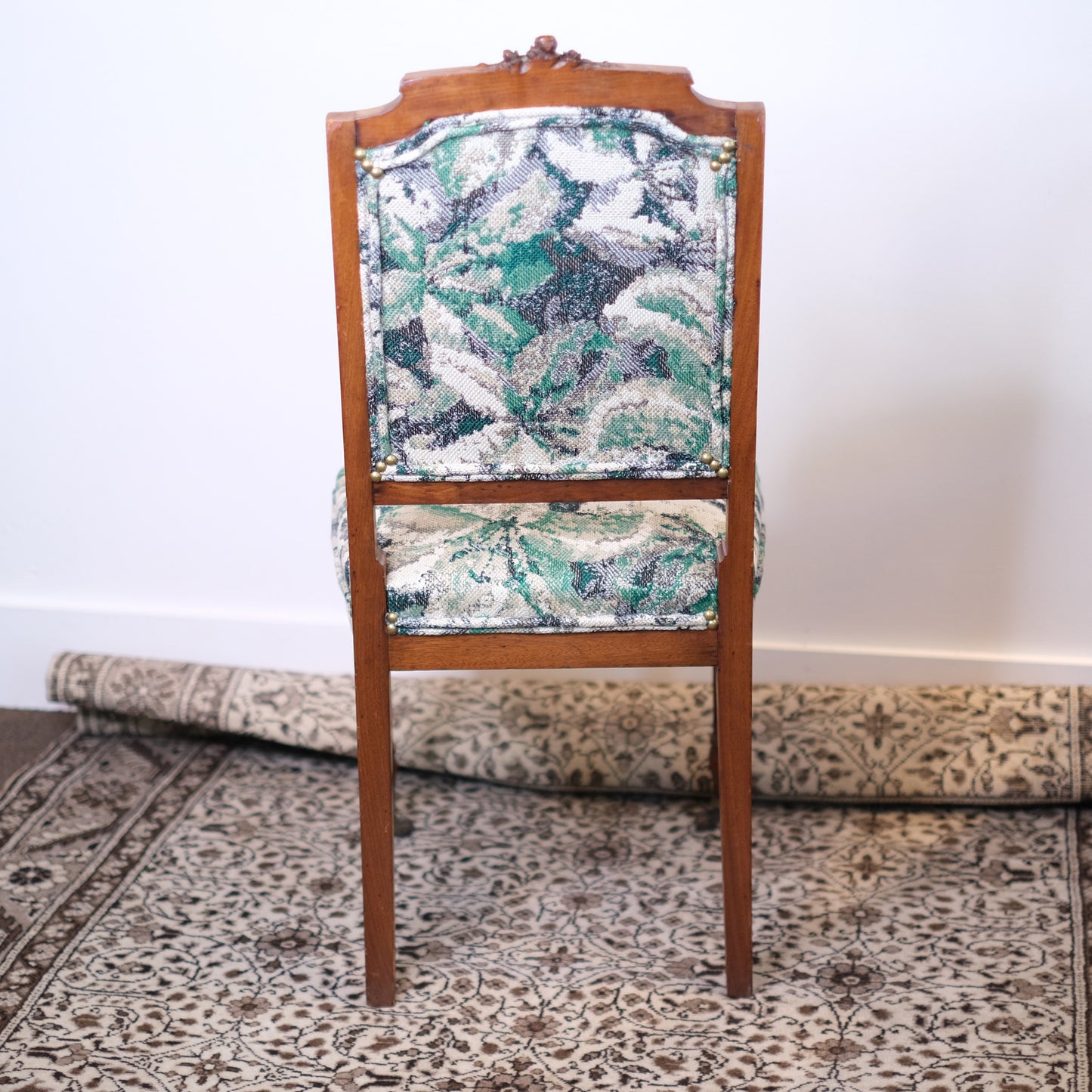 Upholstered Green Floral Antique Chair