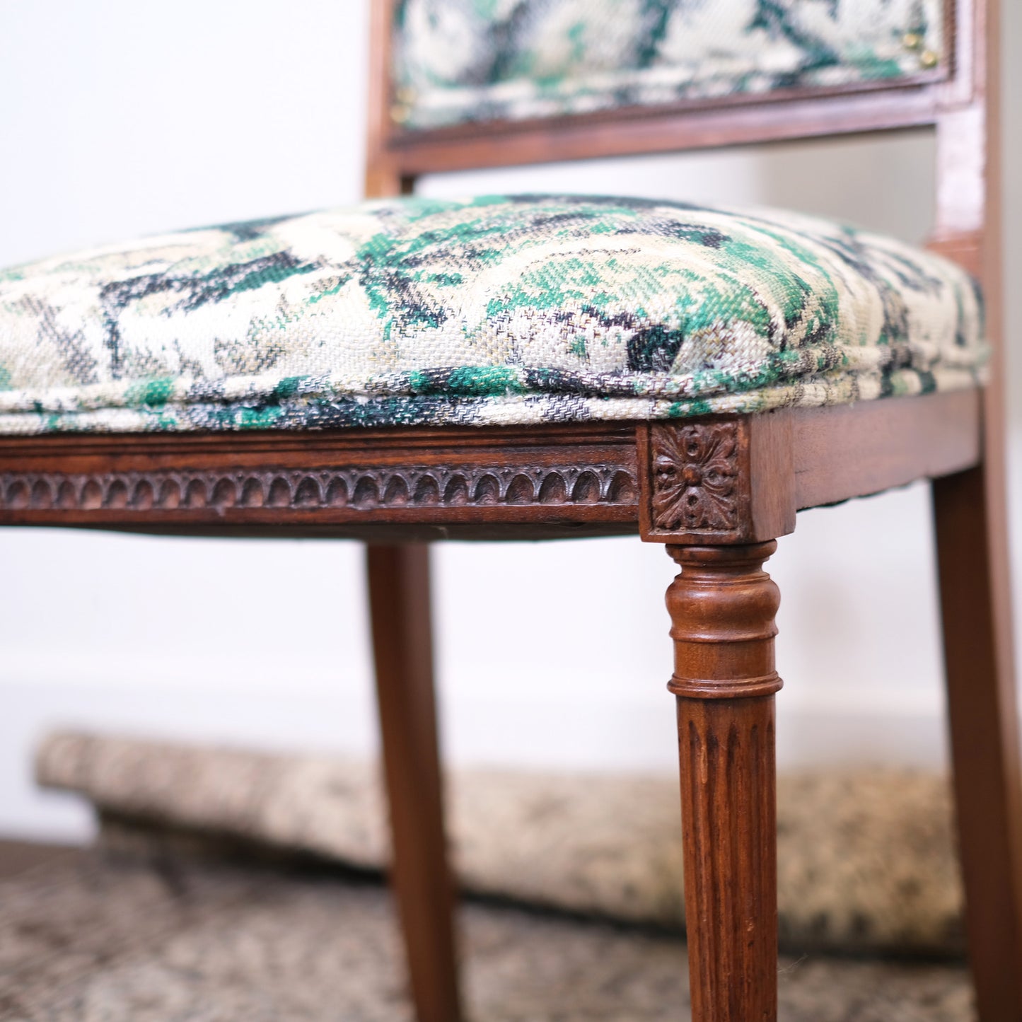 Upholstered Green Floral Antique Chair