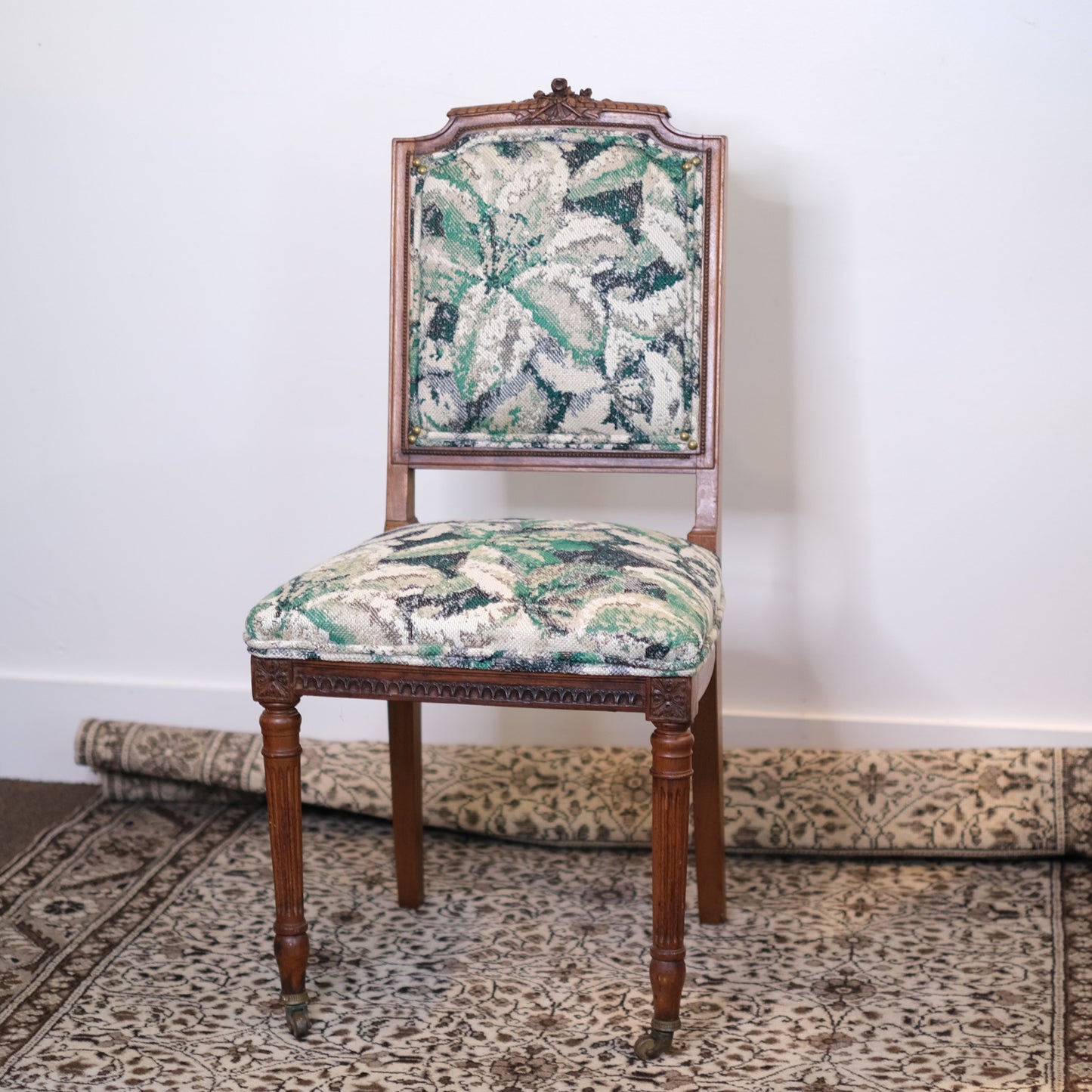 Upholstered Green Floral Antique Chair