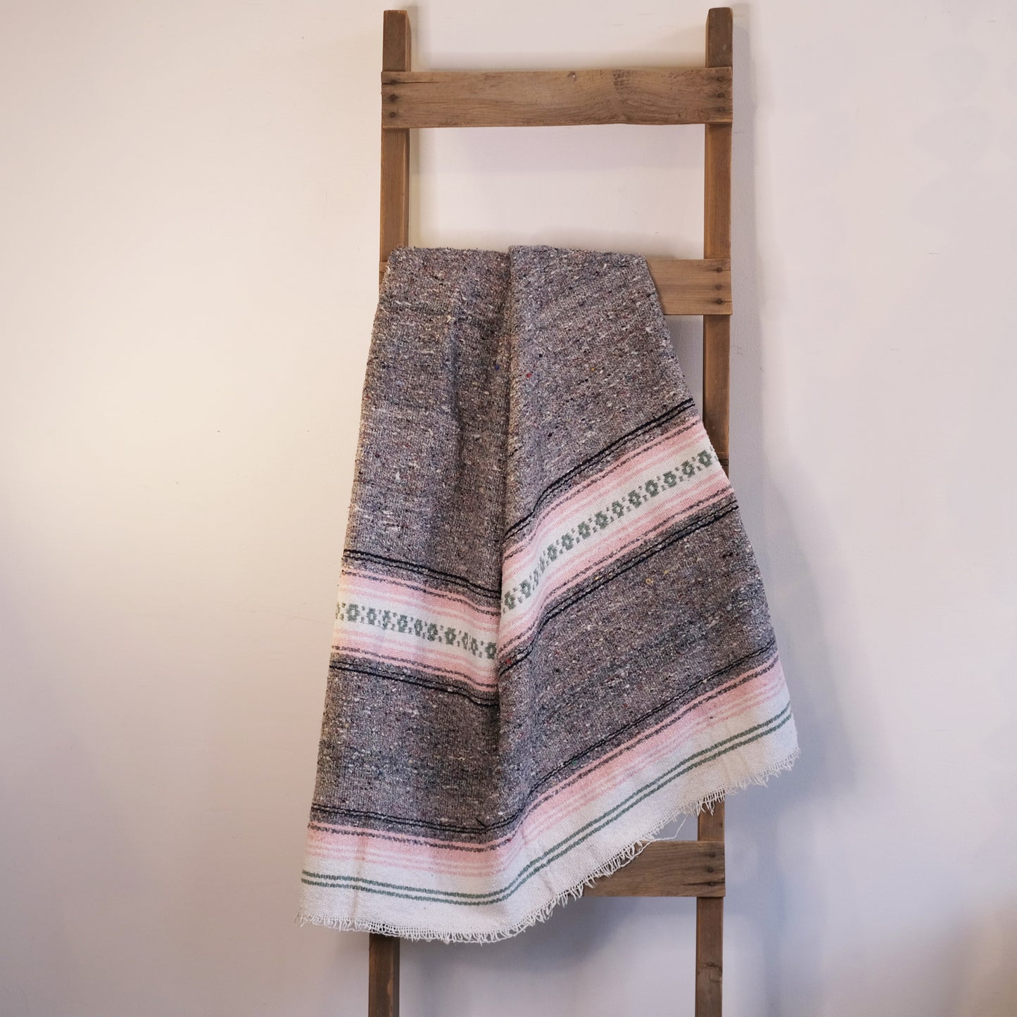 Vintage Grey & Pink Mexican Blanket