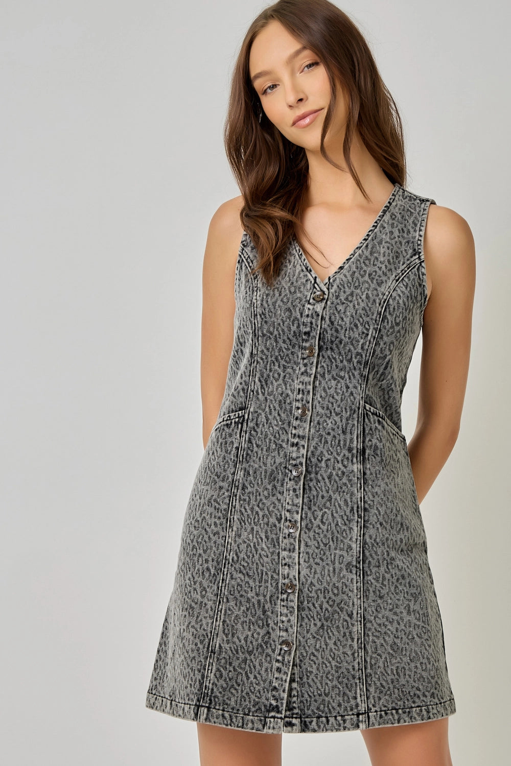 Washed Denim Leopard Jumper