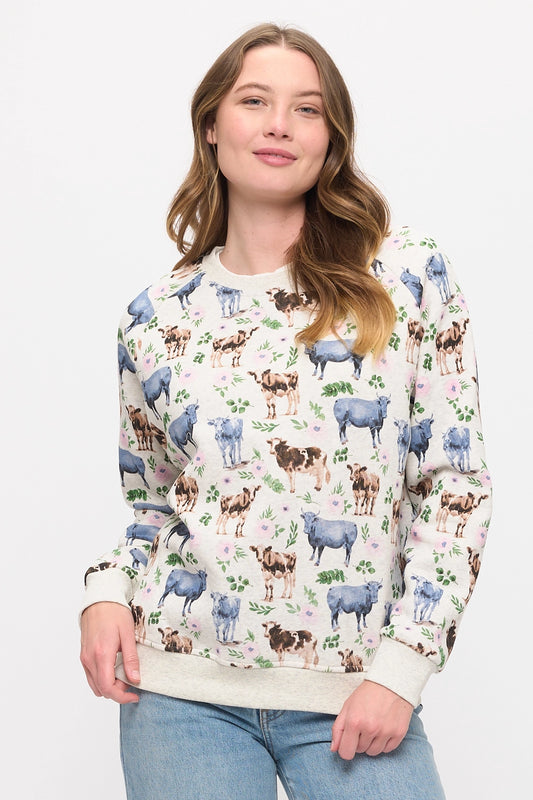 Watercolour Cow Print Crewneck Sweatshirt