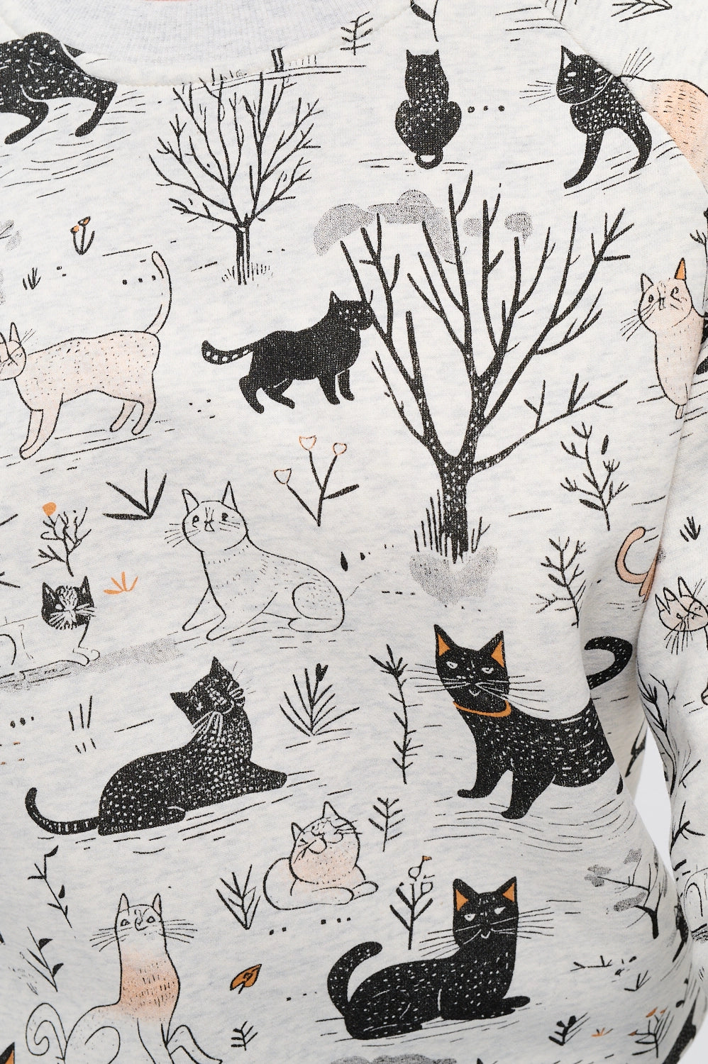 Whimsical Forest Cat Print Sweatshirt