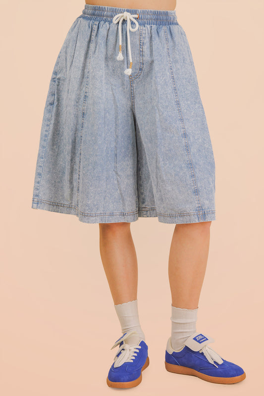 Wide Leg Washed Denim Short