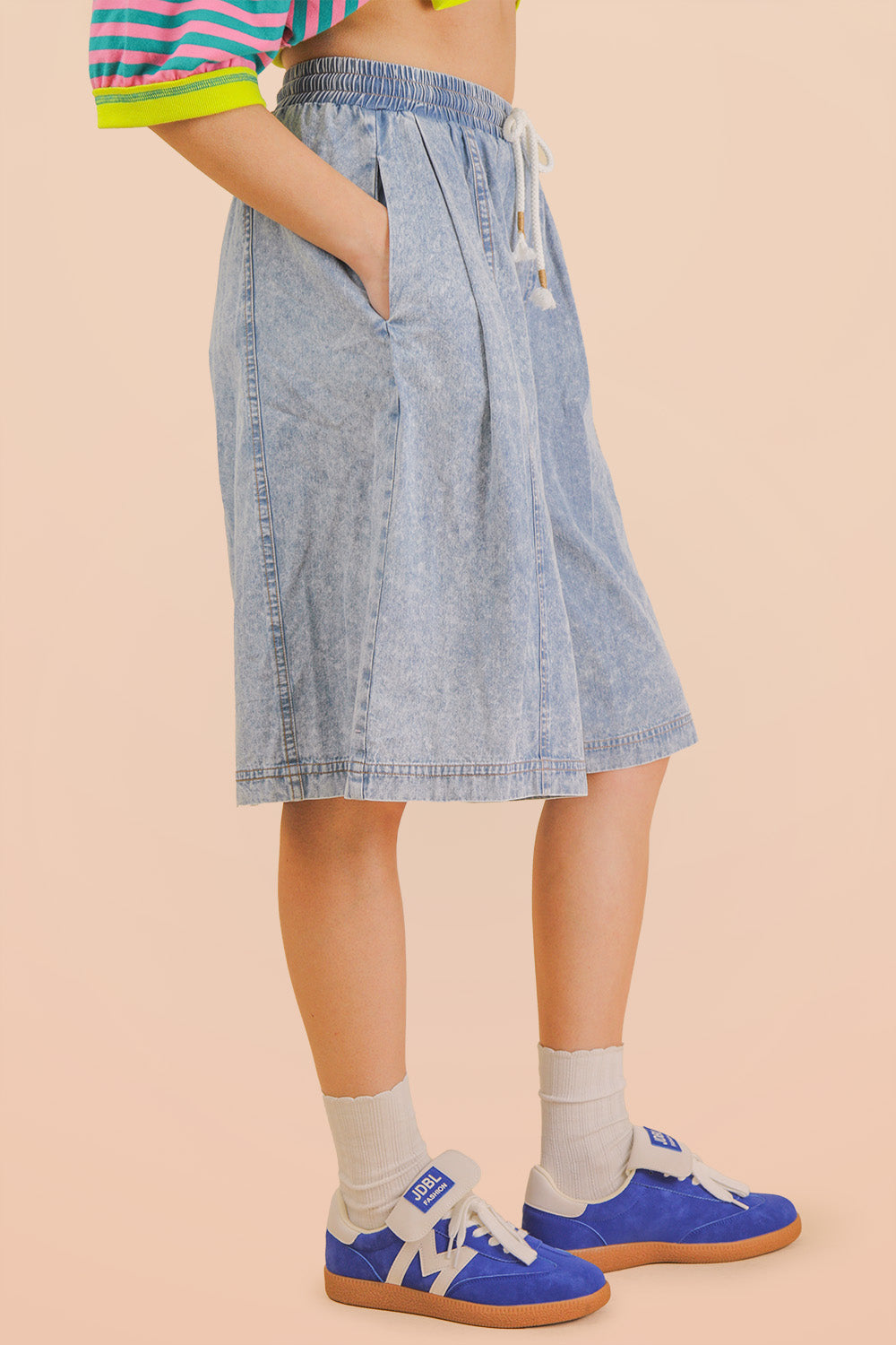 Wide Leg Washed Denim Short