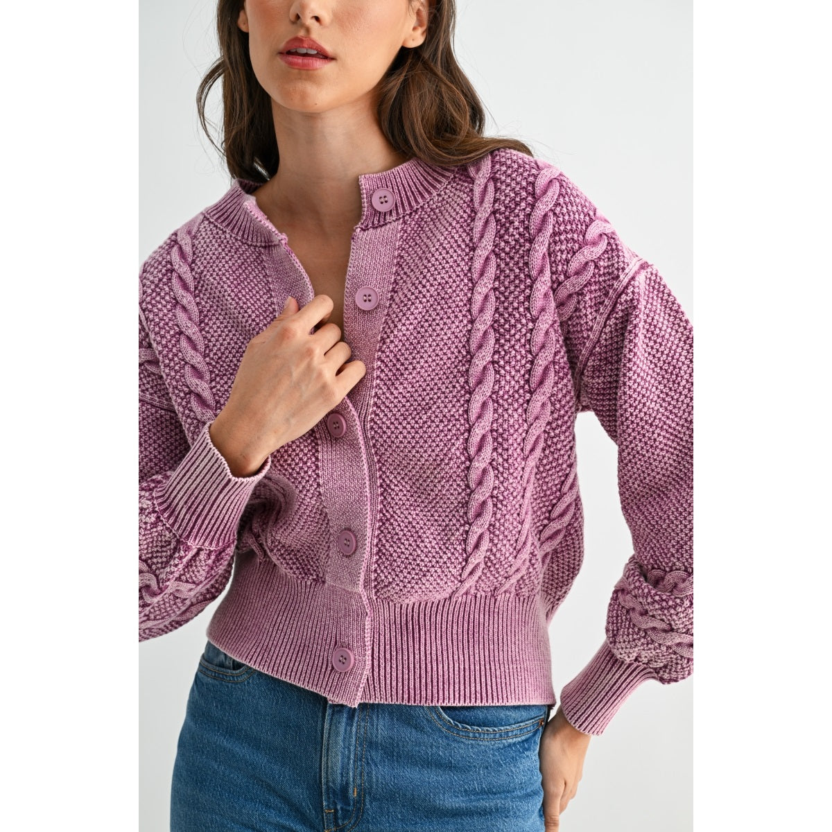 Faded Cable Knit Cardigan