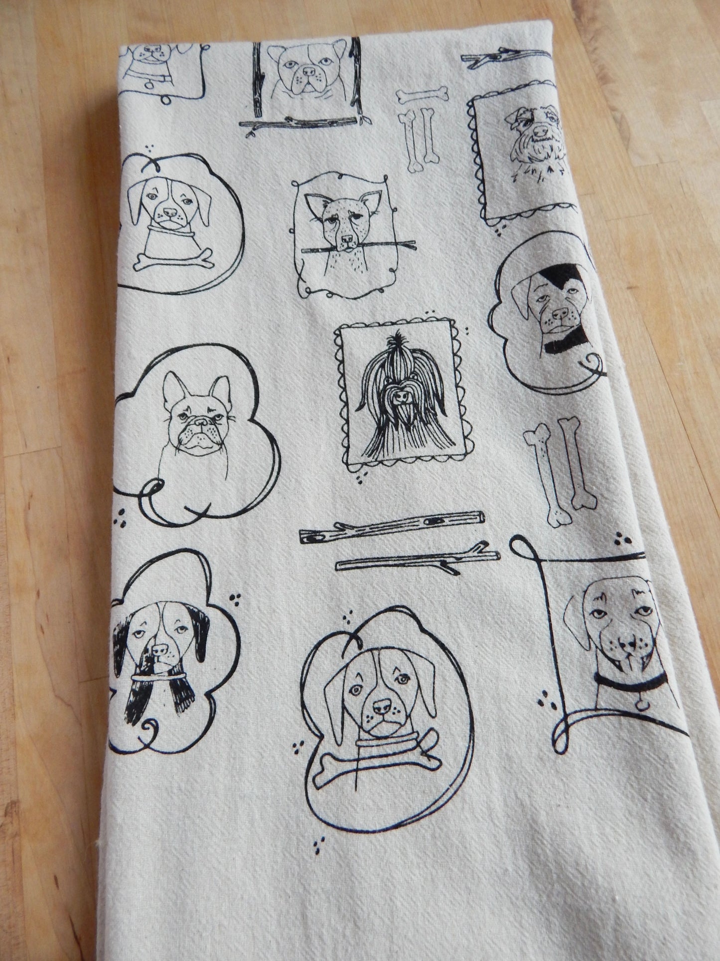 Handprinted Dog Portrait Kitchen Tea Towel