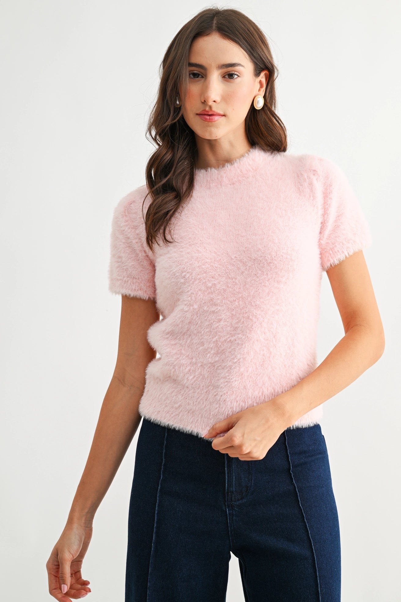 Fuzzy Short Sleeve Sweater
