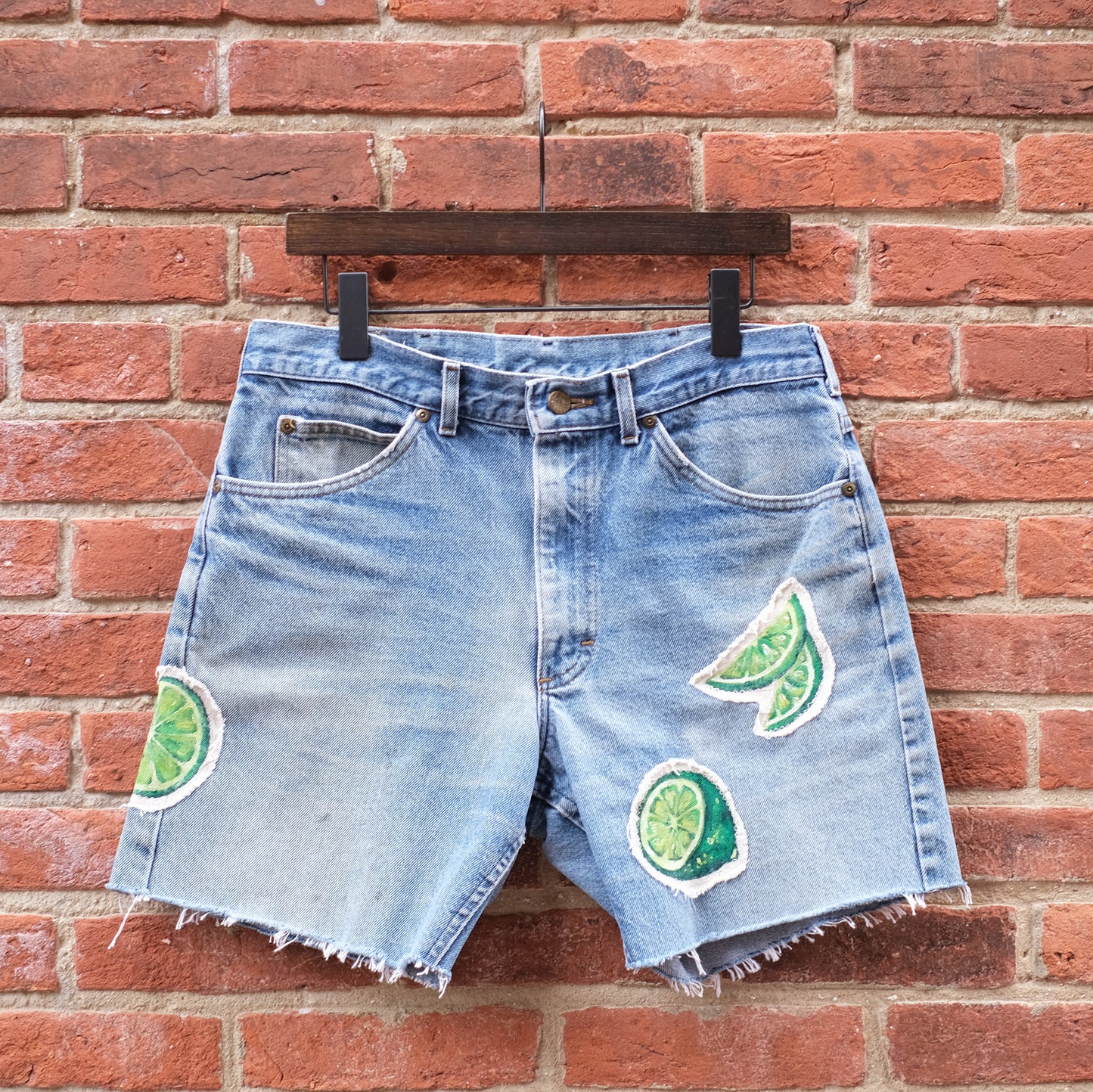 fruit patch denim cutoffs - lime 34