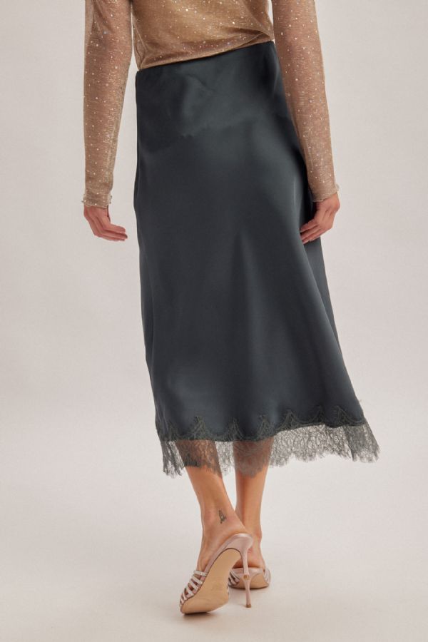 Satin Mini Skirt w/ Lace Hem Detail