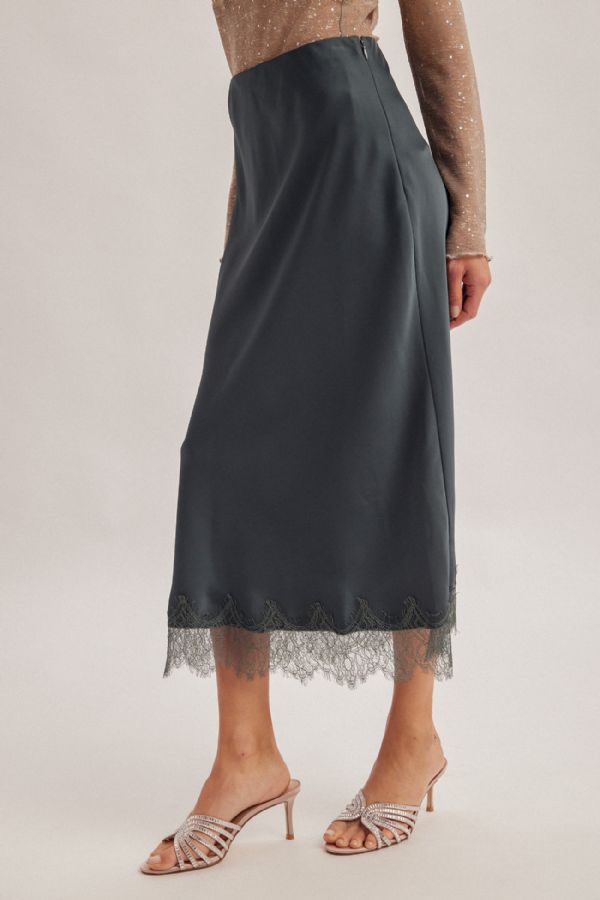Satin Mini Skirt w/ Lace Hem Detail