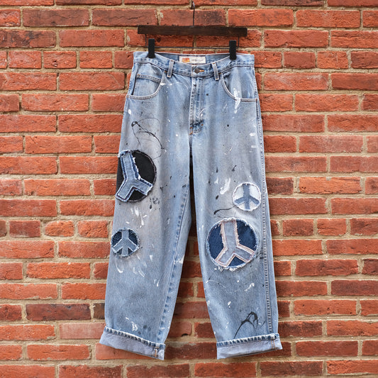 peace sign patch jeans - denim 32x30