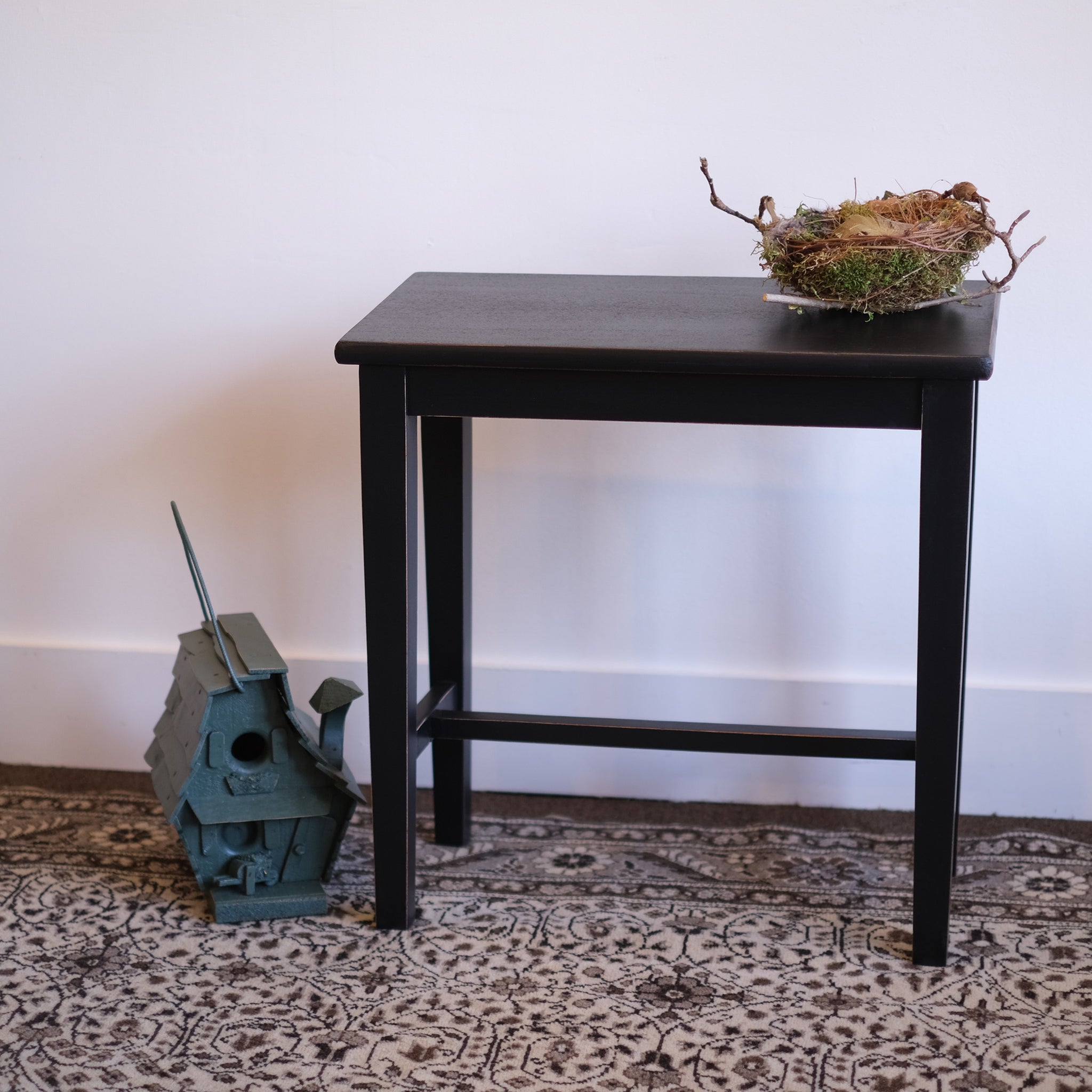 Black Slanted Side Table – Walnut & Wool