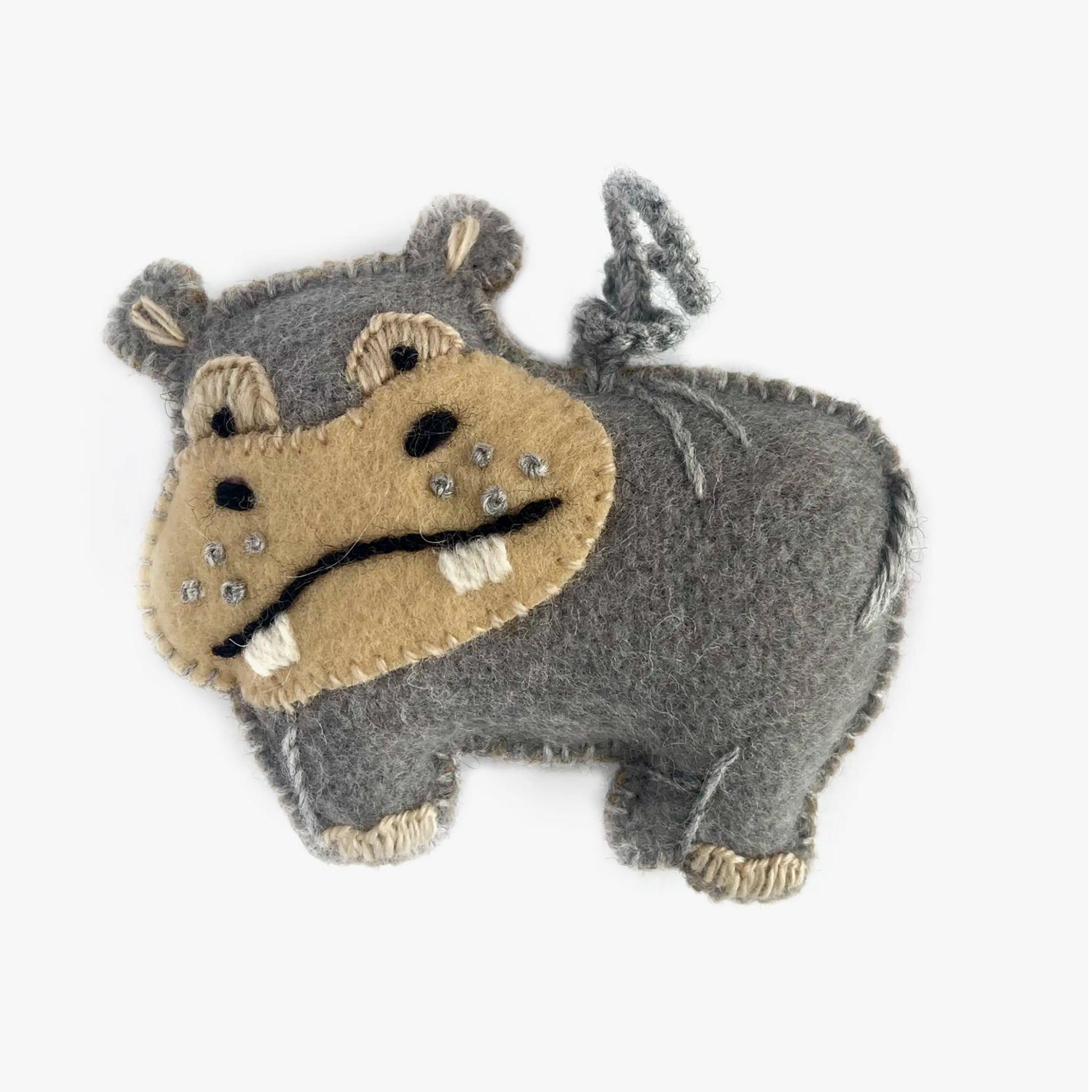 Hippopotamus Embroidered Wool Ornament