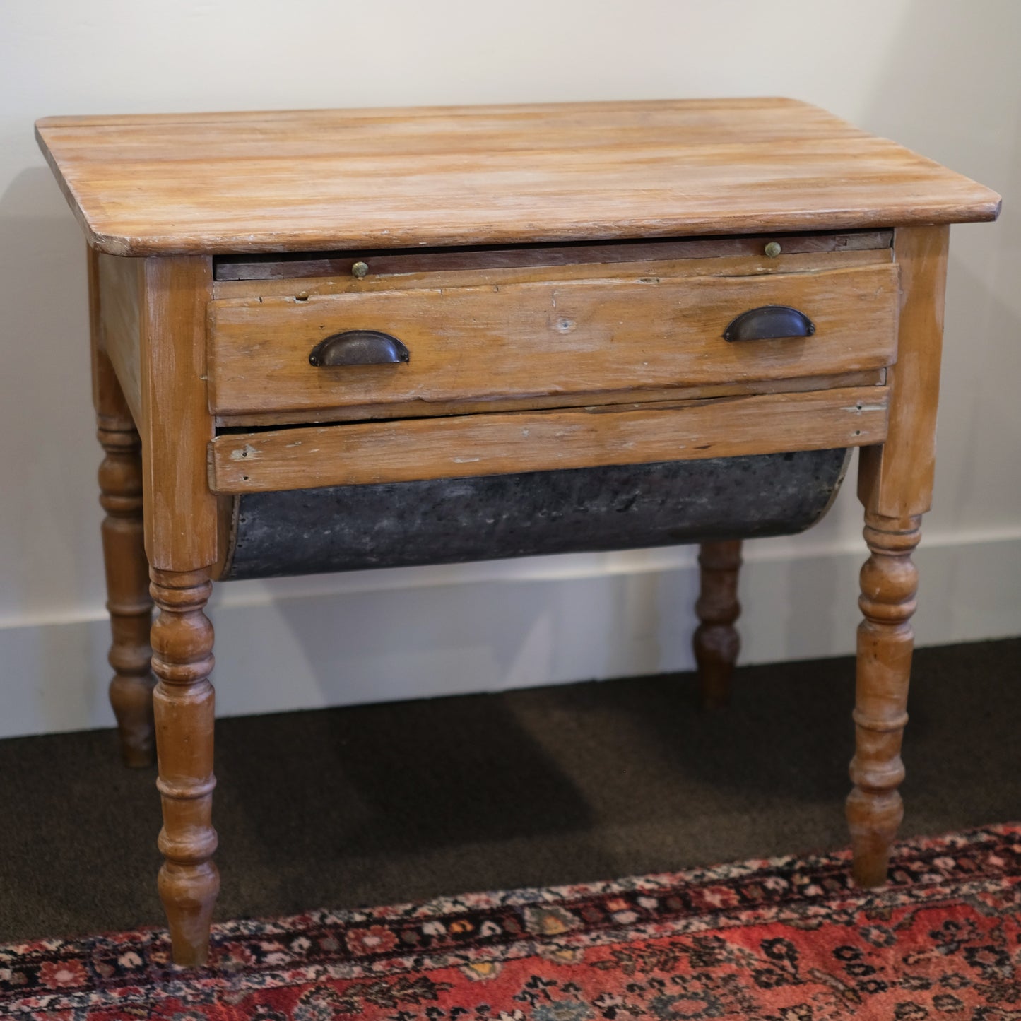 Oak Kitchen Work Table + Bin