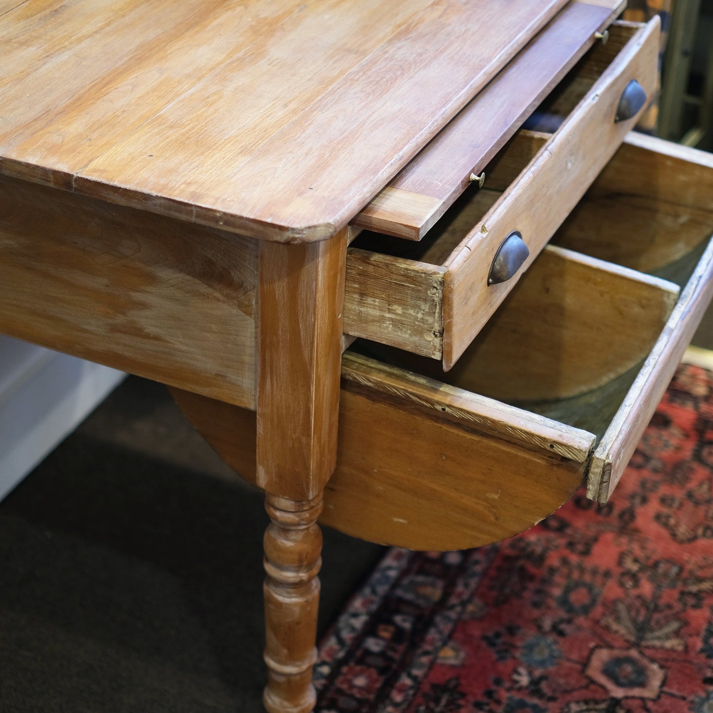 Oak Kitchen Work Table + Bin