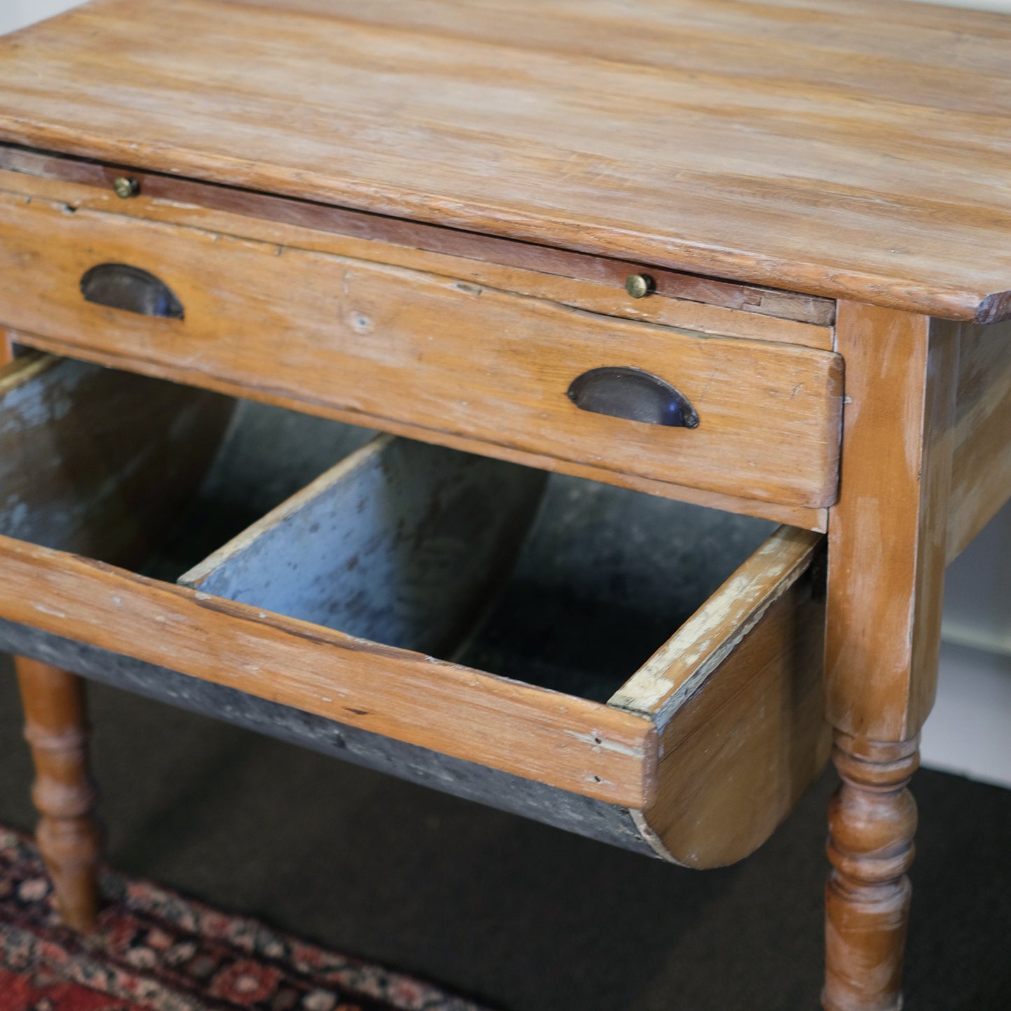 Oak Kitchen Work Table + Bin