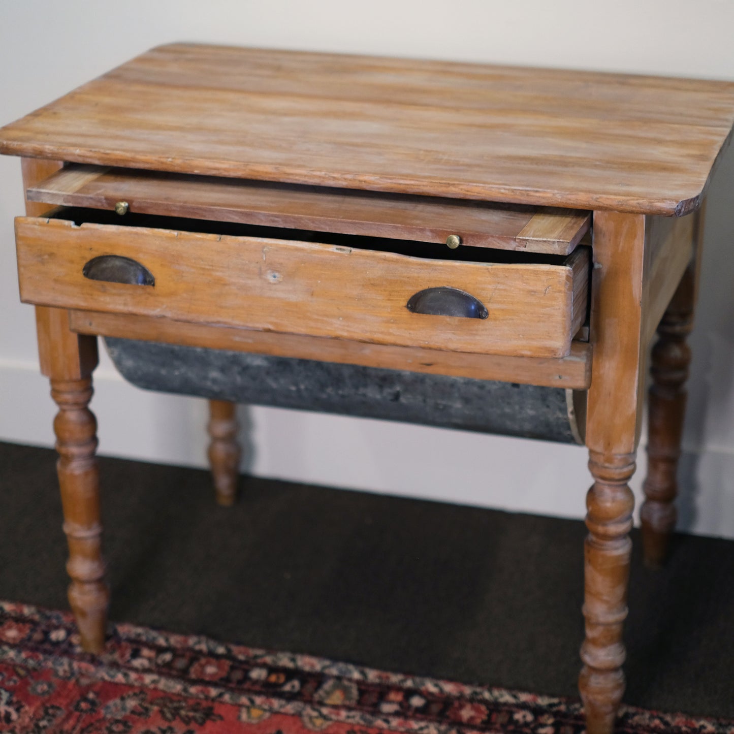 Oak Kitchen Work Table + Bin