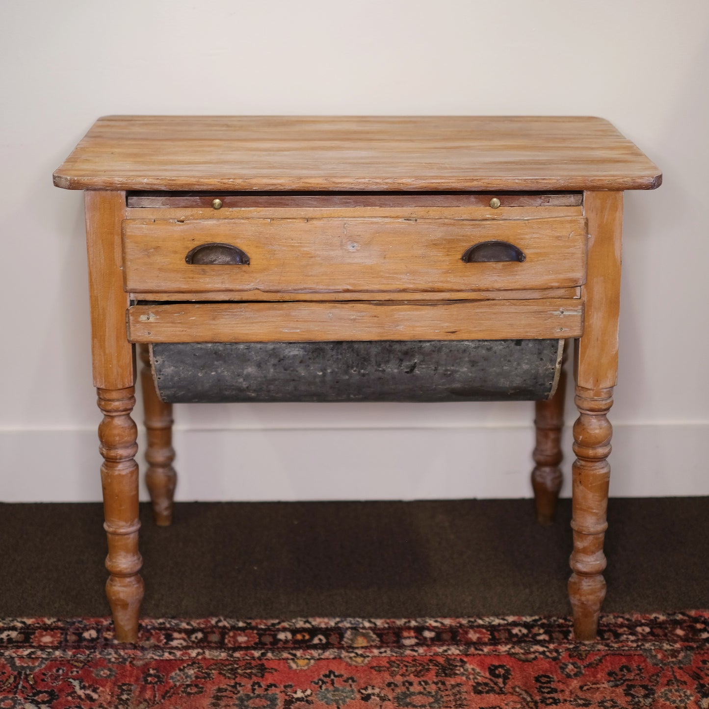 Oak Kitchen Work Table + Bin