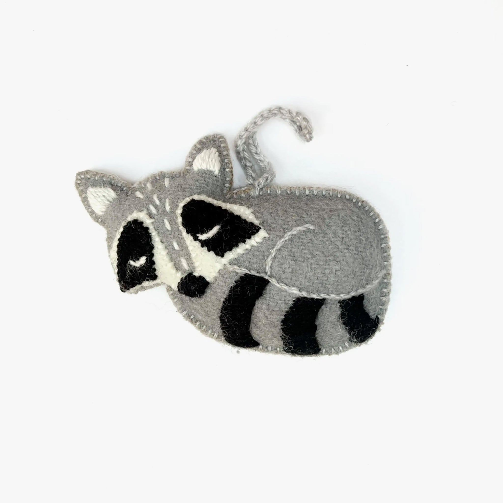 Sleeping Raccoon Embroidered Wool Ornament